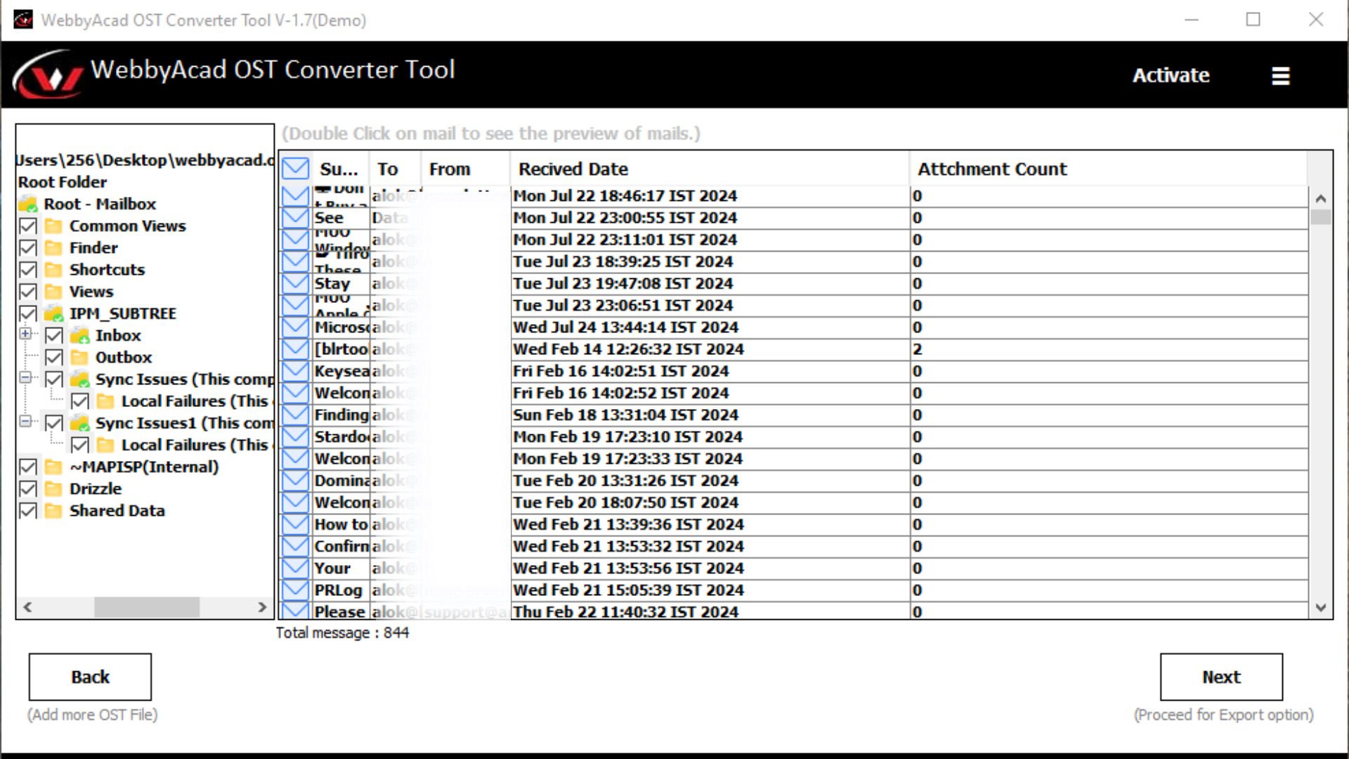 WebbyAcad OST to PST Converter Screenshots