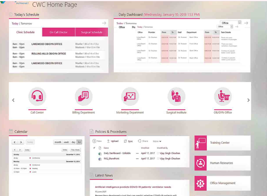 Modern Healthcare Intranet Screenshots