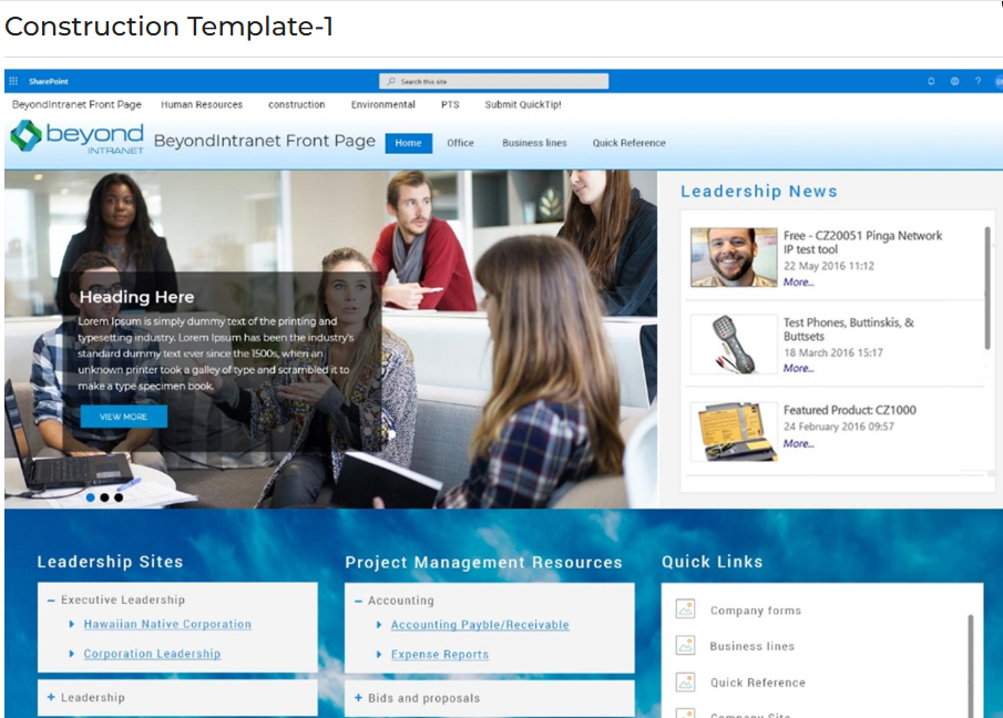 Construction Intranet Screenshots