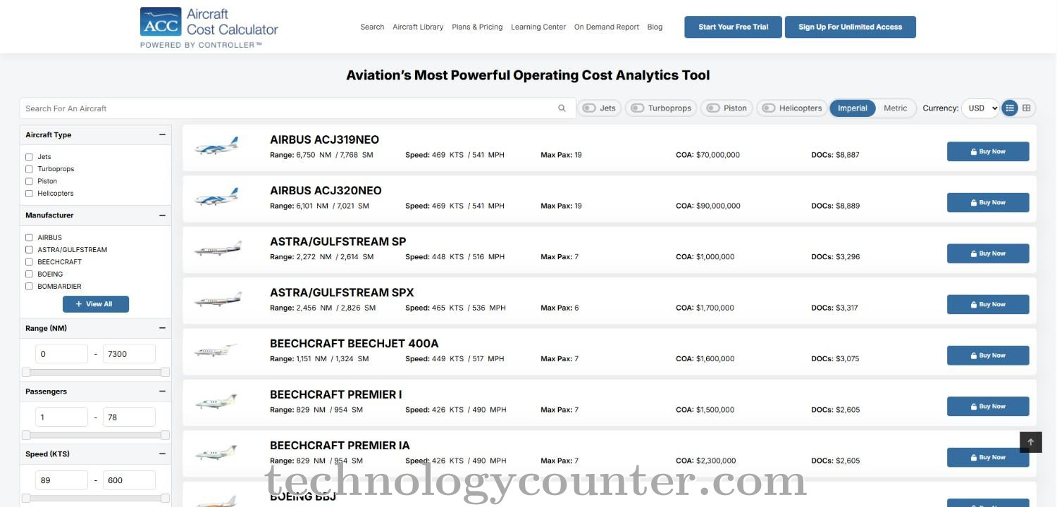 Aircraft Cost Calculator Screenshots