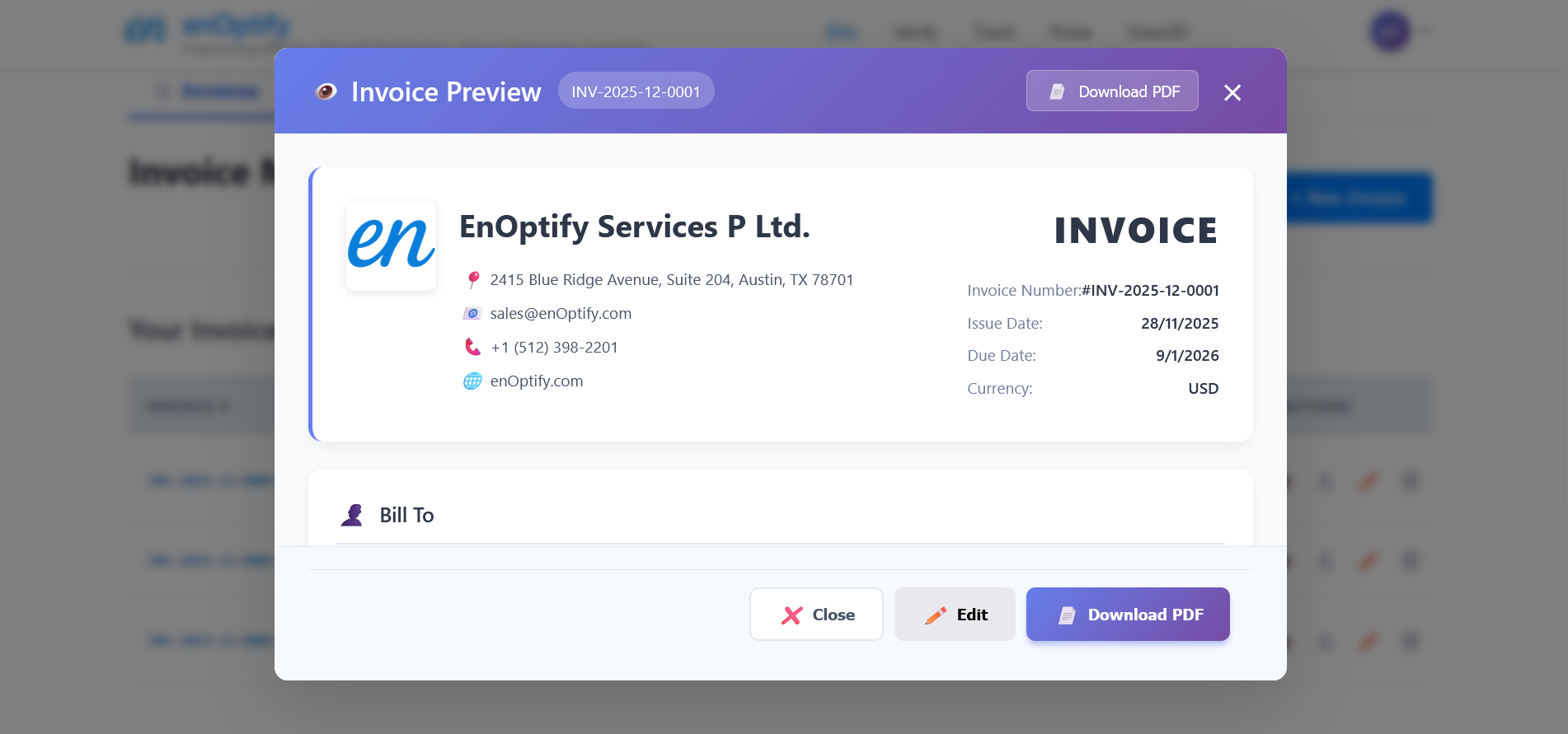 enOptify Bills Screenshots