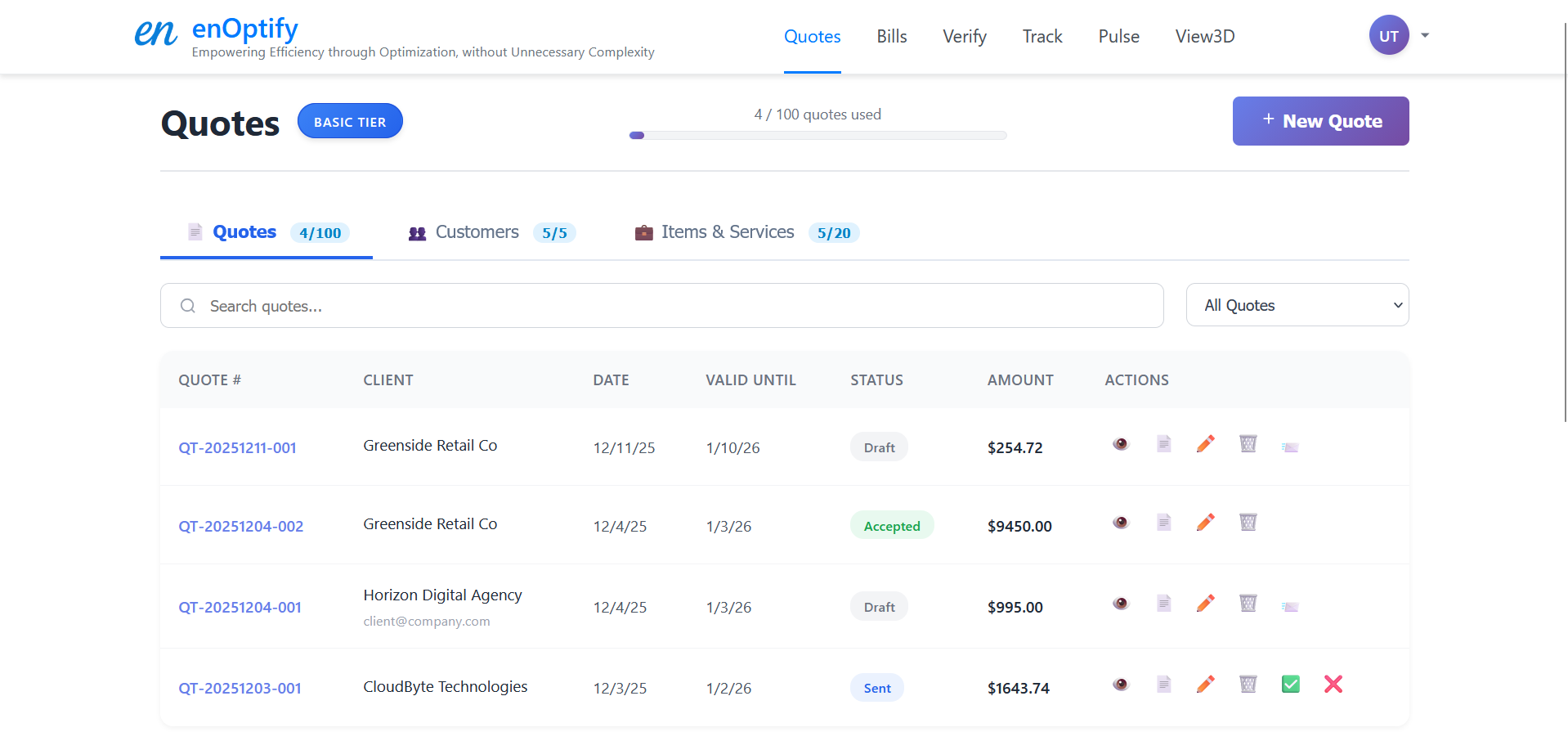 enOptify Quotes Screenshots
