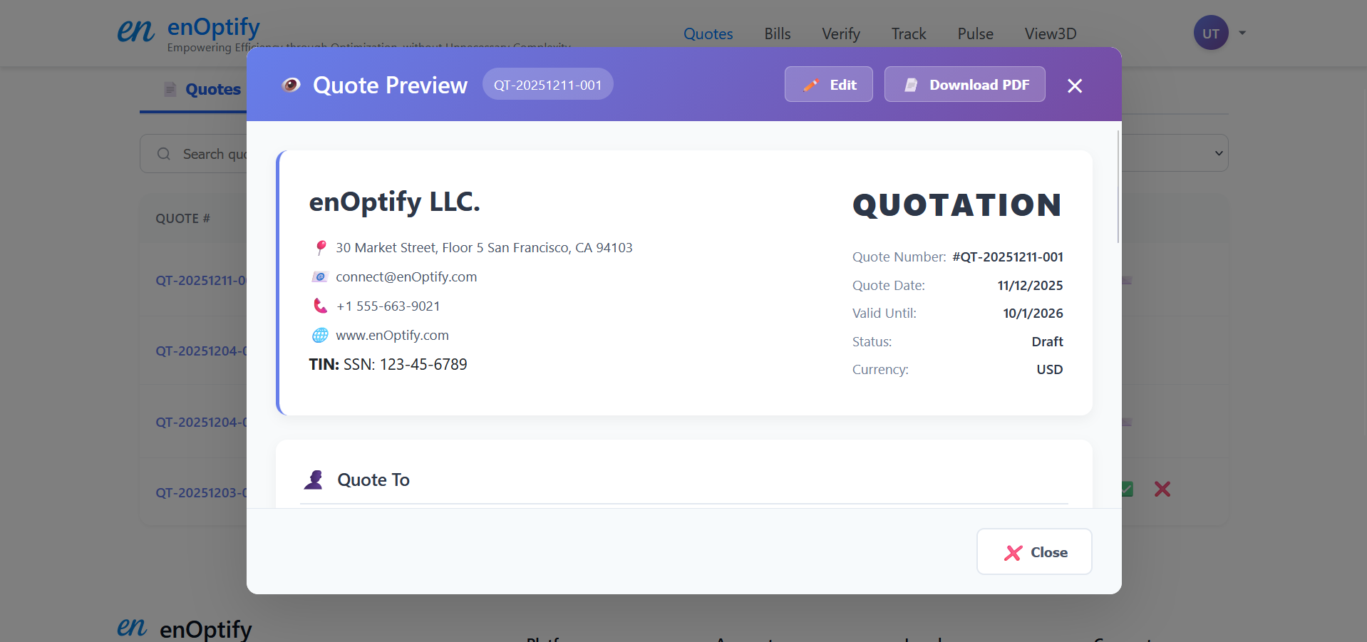 enOptify Quotes Screenshots