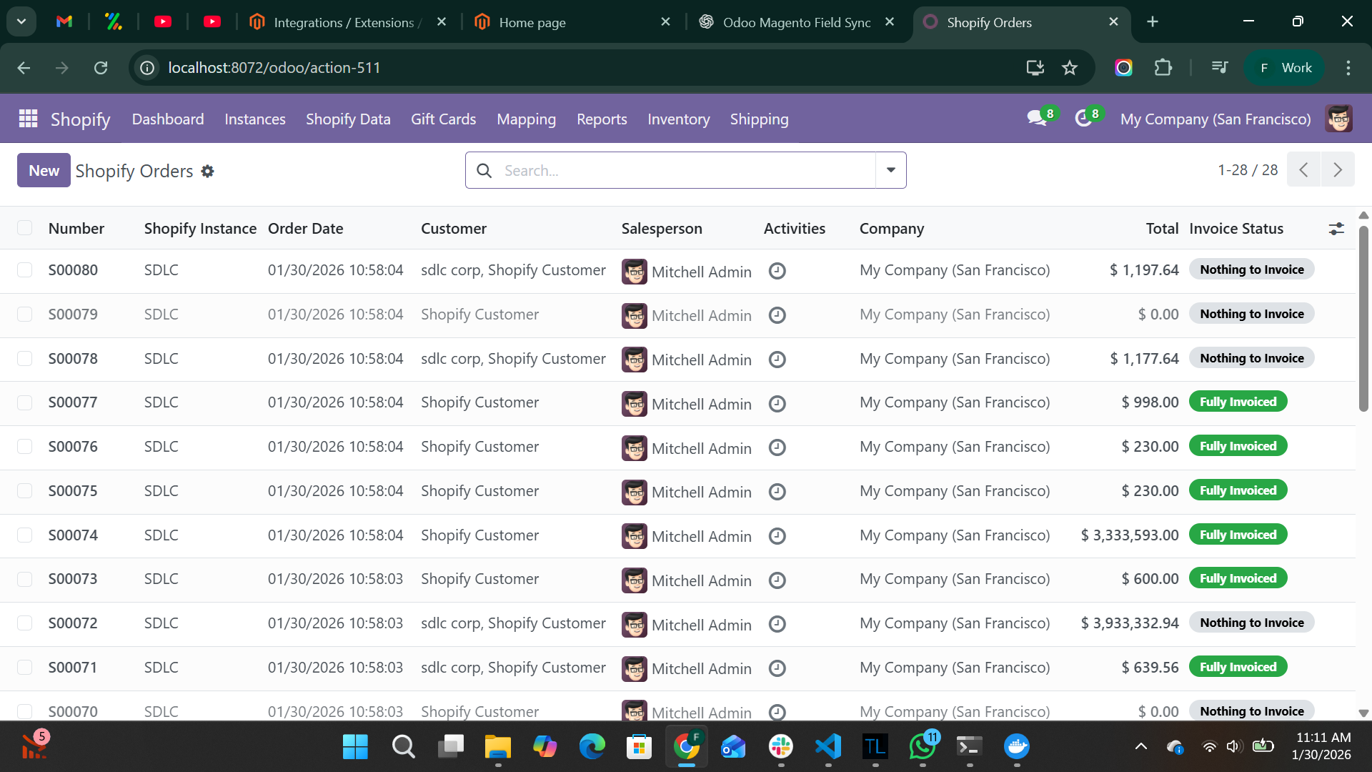 SDLC Shopify Odoo Connector Screenshots