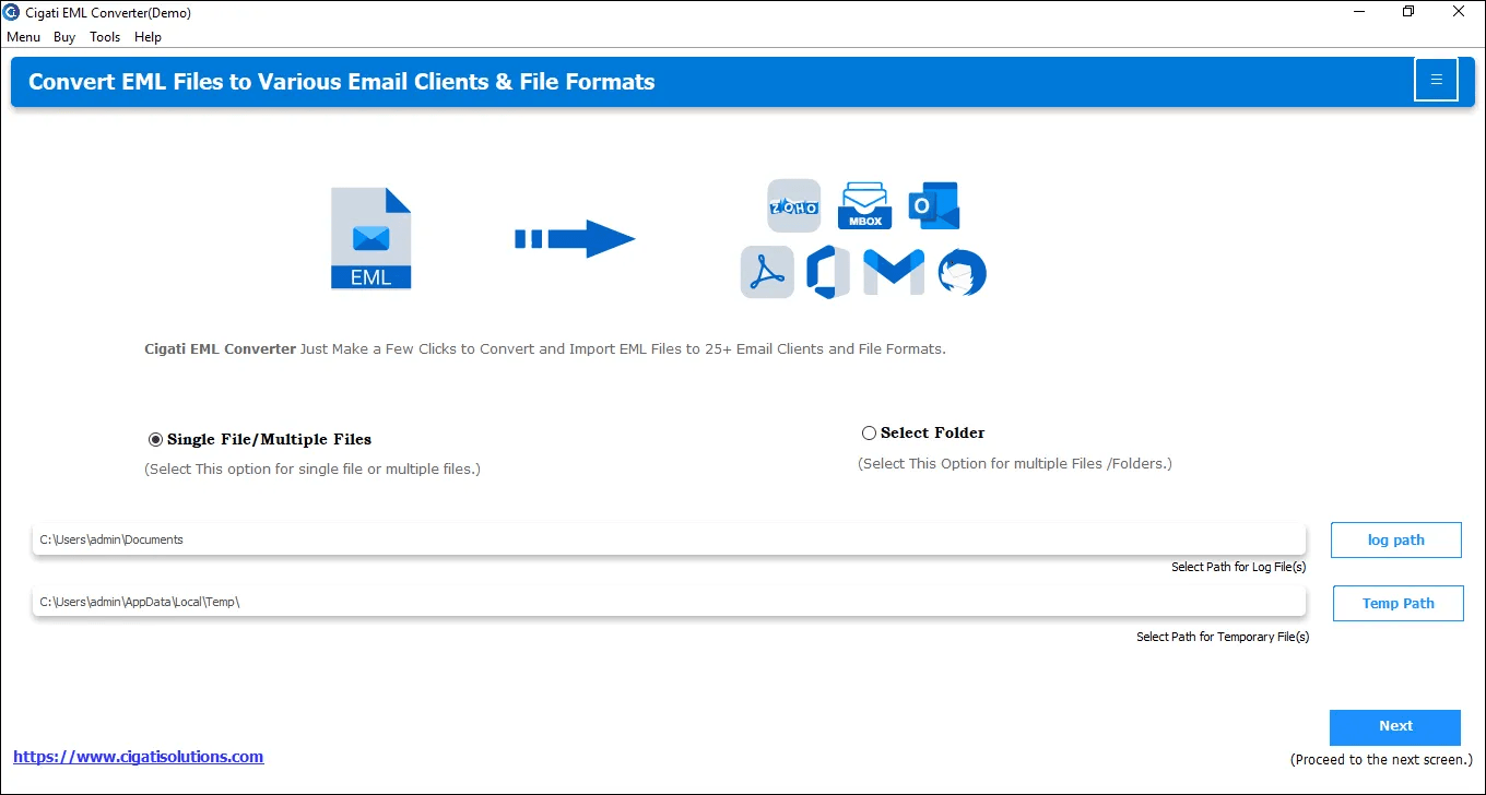 Cigati EML Converter Screenshots