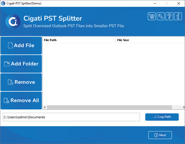 Cigati Outlook PST Splitter Screenshots
