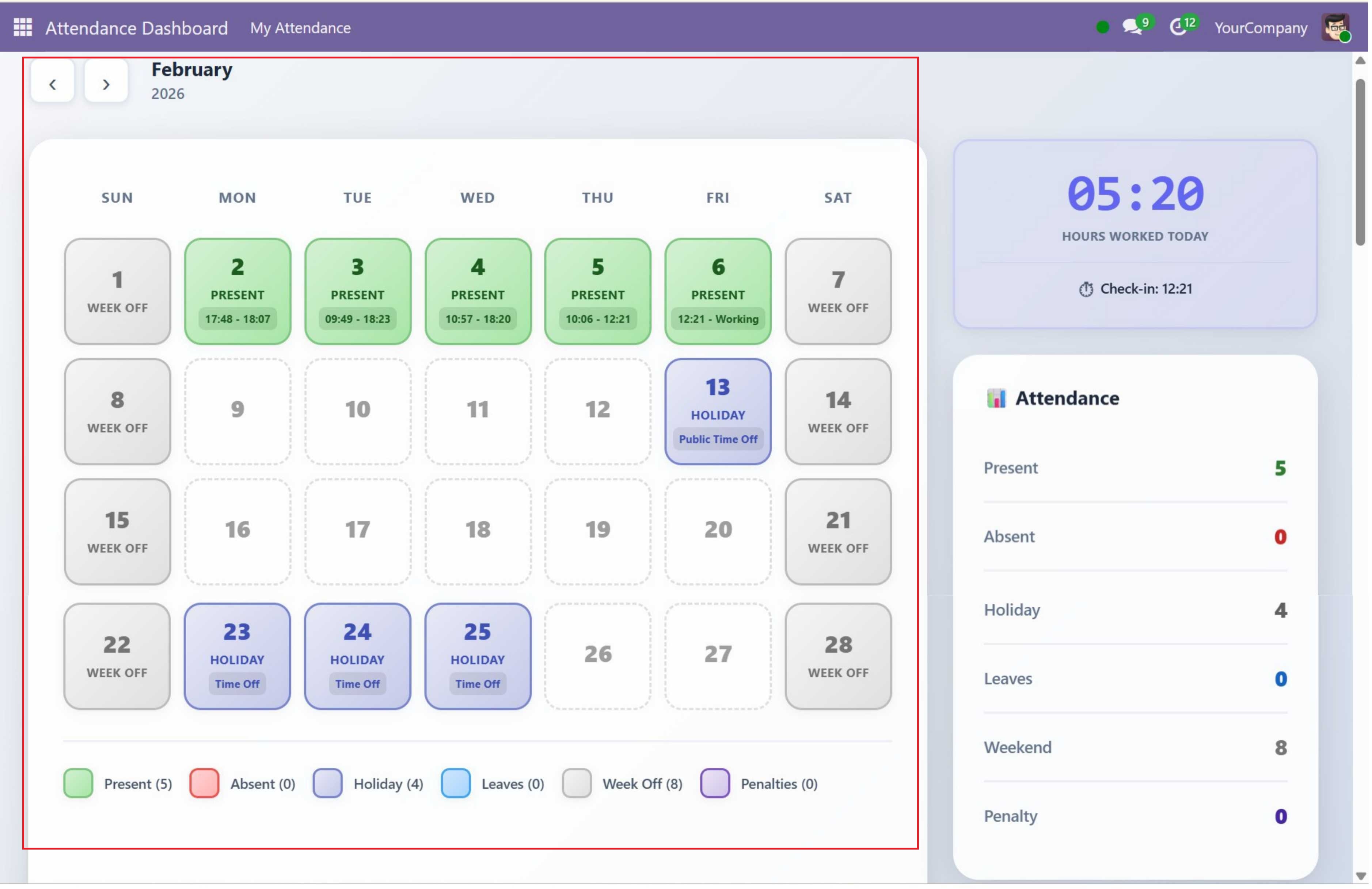Odoo HRMS Dashboard Screenshots