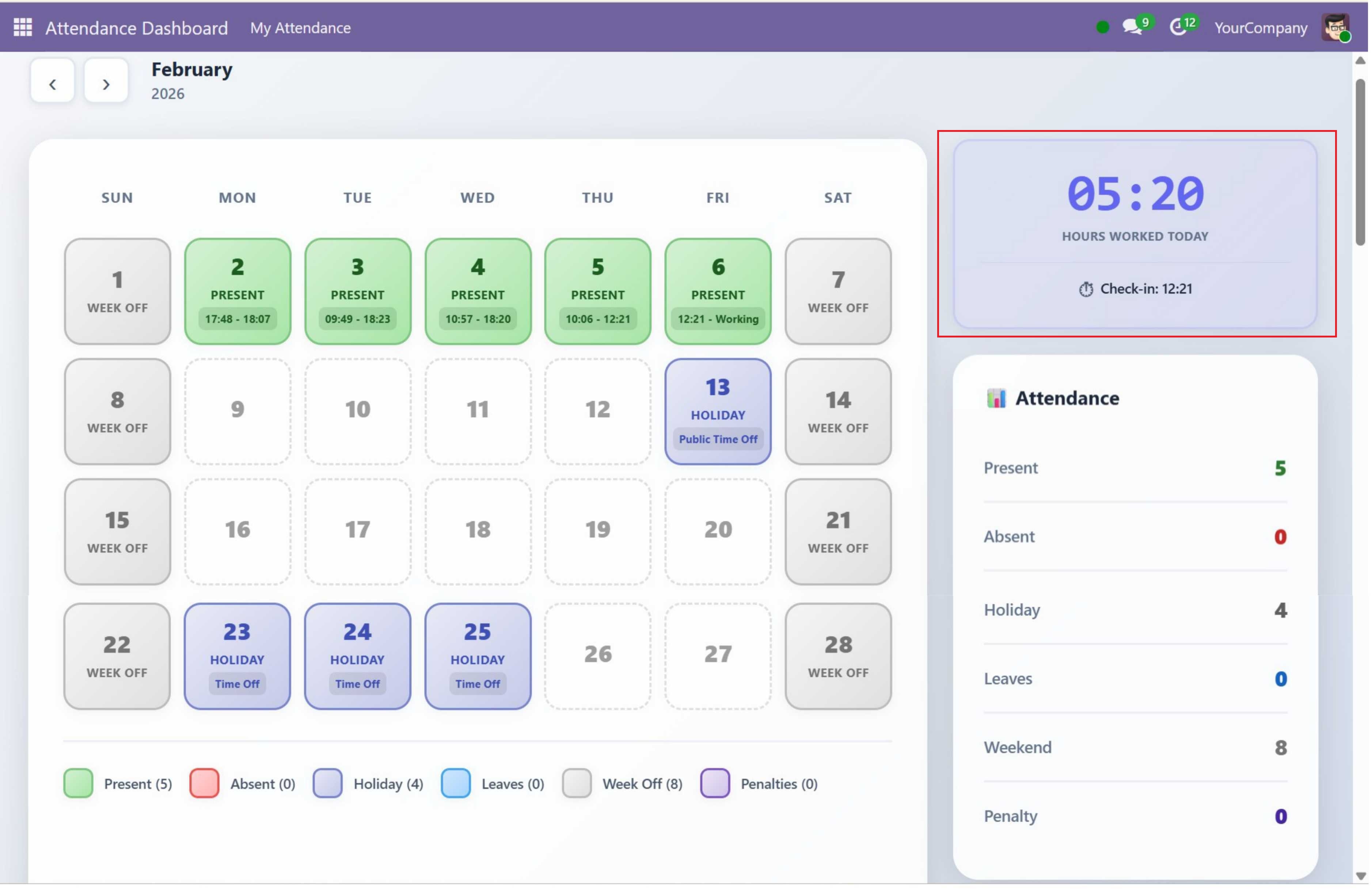 Odoo HRMS Dashboard Screenshots