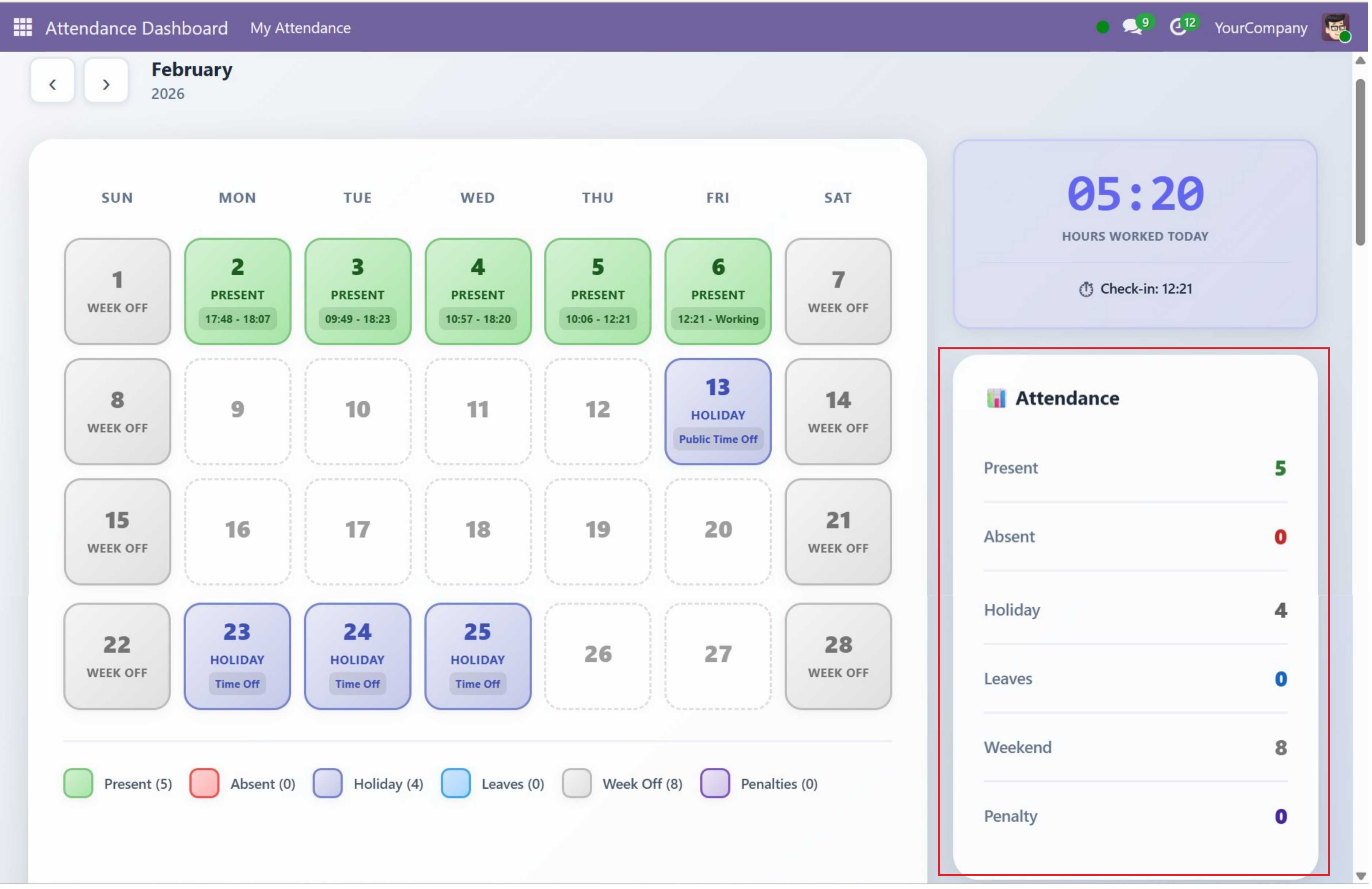 Odoo HRMS Dashboard Screenshots