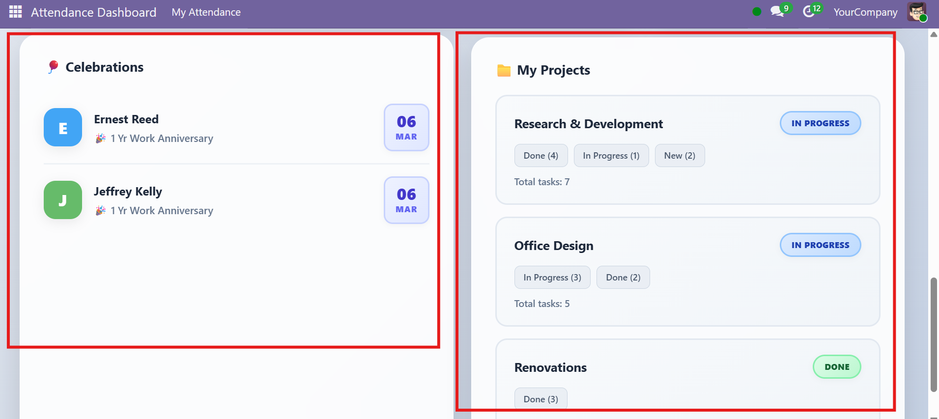 Odoo HRMS Dashboard Screenshots