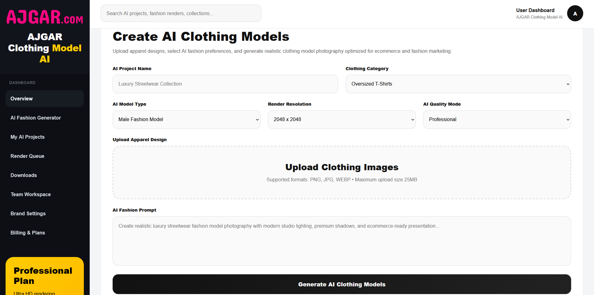 AJGAR Clothing Model AI Screenshots