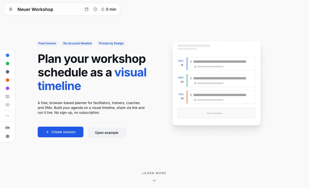 Sessionplan Screenshots