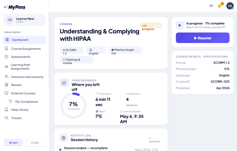 MyPass LMS Screenshots