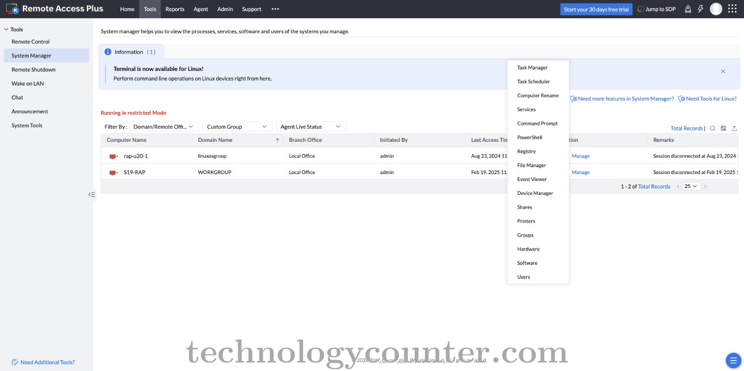 ManageEngine Remote Access Plus Screenshots