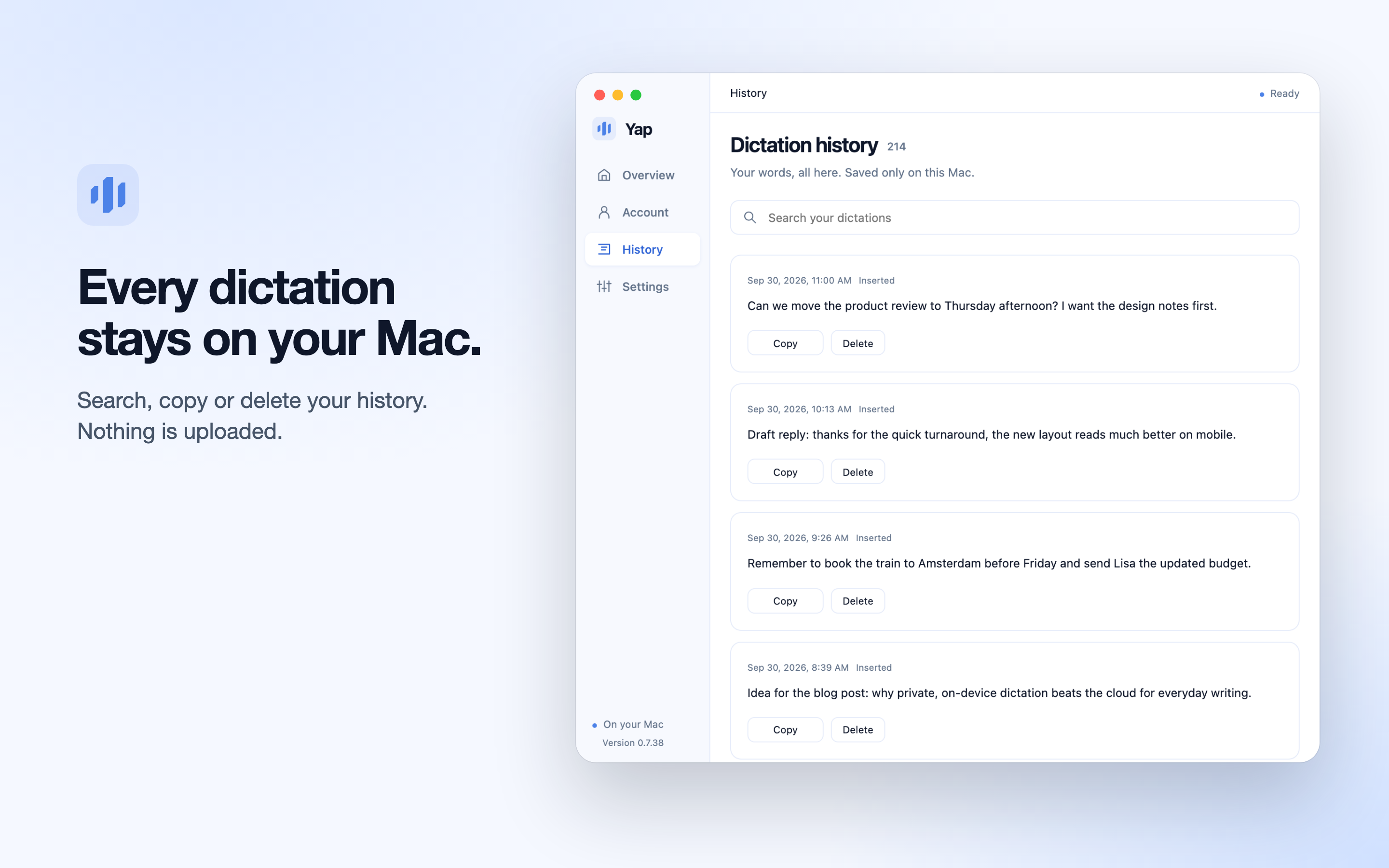 Yap Dictation Screenshots