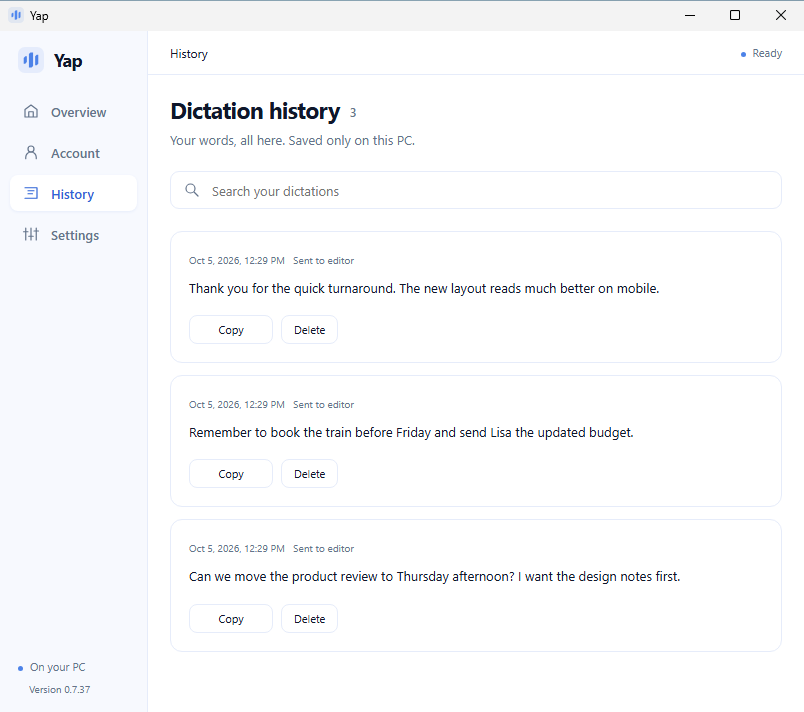 Yap Dictation Screenshots